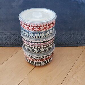 3-piece Signature Housewares Stoneware Storage Bowls With Lids Stackable New